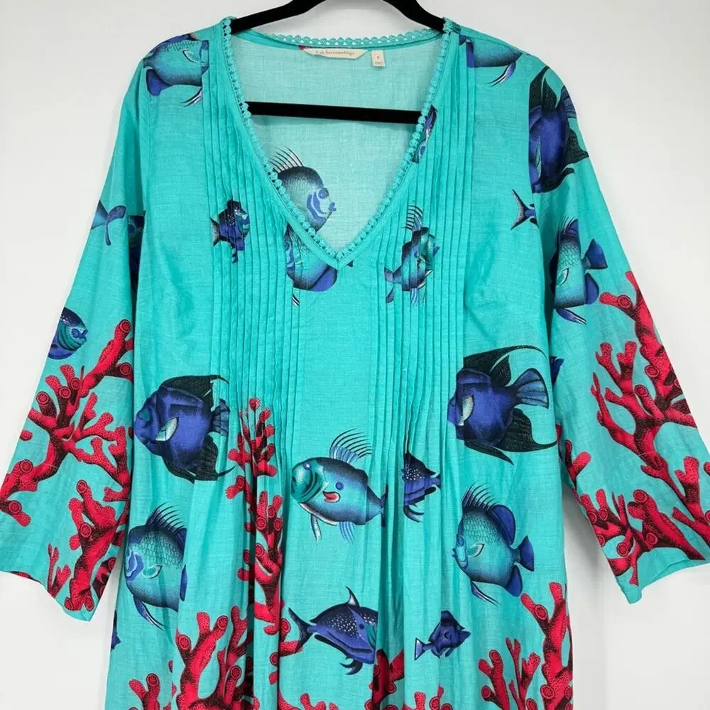 Soft Surroundings Ocean Beach Fish Coverup‎ Tunic Dress Coral Reef Size S